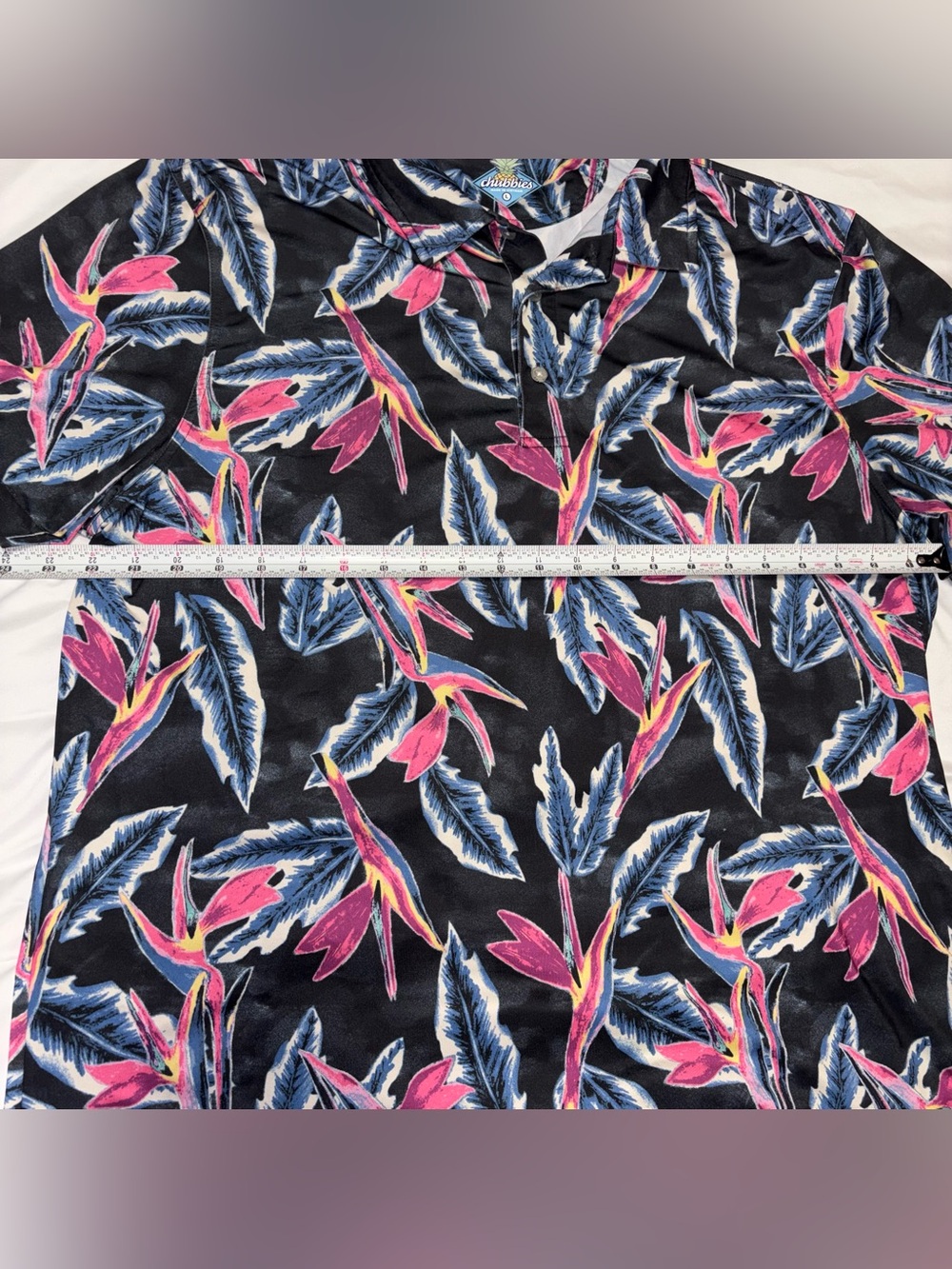 Chubbies Tech Polo Birds Of Paradise Mens Large Black Pink Blue Tropical Shirt - Picture 4 of 7